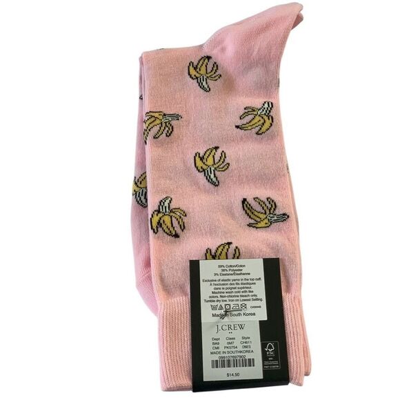 J.Crew Pink Banana Print Crew Socks - Fun Novelty Cotton Blend One Size - Picture 3 of 3